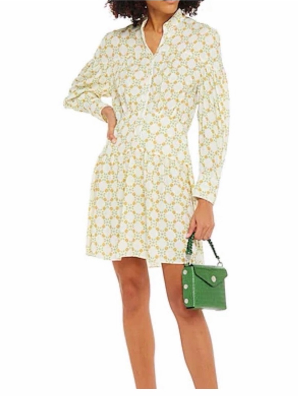Sandro Women's Cream and Yellow Printed Long-Sleeve Dress